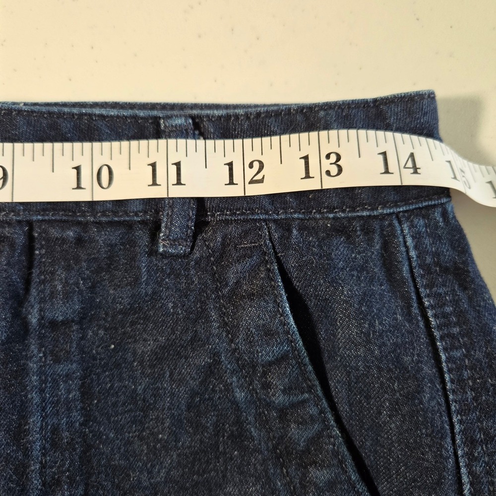 Tory Burch Women Dark Indigo High Rise Wide Leg Denim Jeans Gold Logo Button 29 - Picture 6 of 13